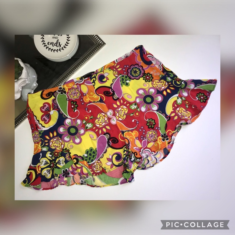 ZARA Retro 60's Psychedelic Floral Ruffled Shorts - Picture 2 of 5